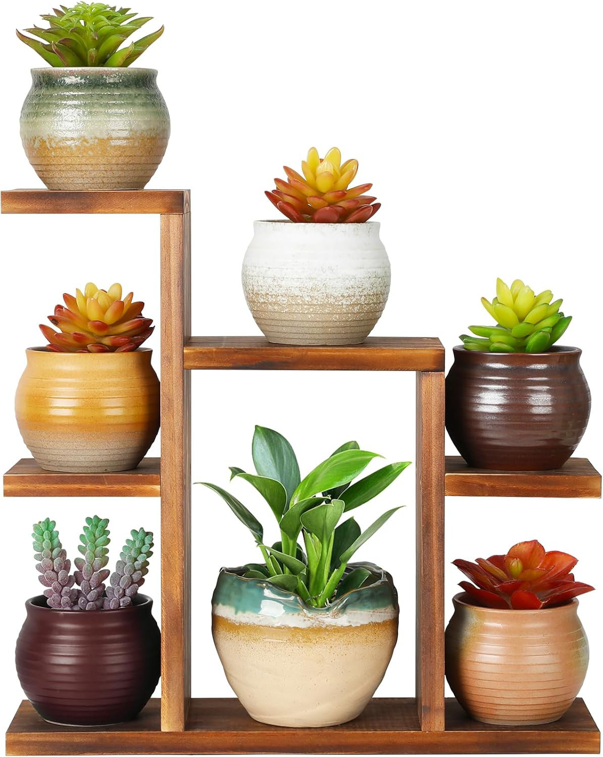 Ebern Designs Small Desk Plant Stand 7 Tiers Window Sill Plant Shelf Tabletop Succulent Stand Wood Desktop Flower Pot Stand Holder Plant Rack For